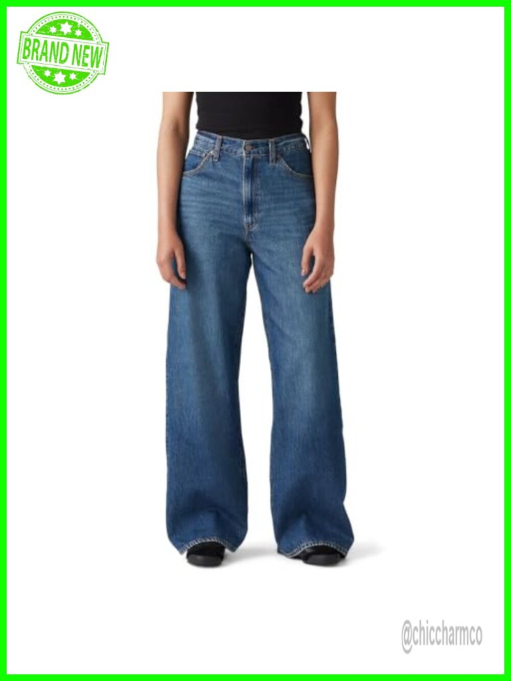High Rise Cinch Baggy Straight Leg Jeans Loose Fit Non-Stretch Denim